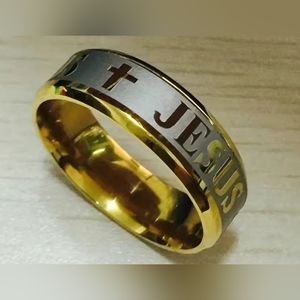 Silver or gold stainless steel Jesus cross faith 8mm ring. Size 6 to 13 …